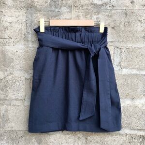 H&M Paperbag Navy Skirt With Tie Belt